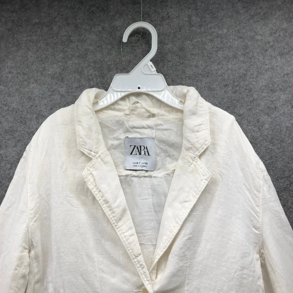 Zara Kids Linen Blazer Size 6-7 White Lightweight Casual Summer Jacket